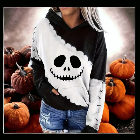 Nightmare Before Christmas Jack Skellington Black & White Hoodie Sweatshirt,sz M - Picture 10 of 10